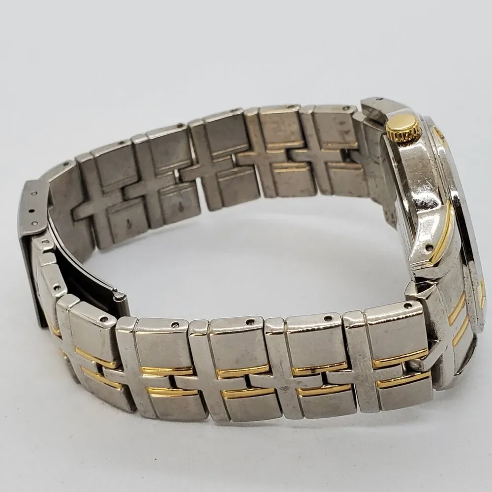 Men's Watch Diamond Accent 38MM Black‎ Dial Gold Gray Band Date 7